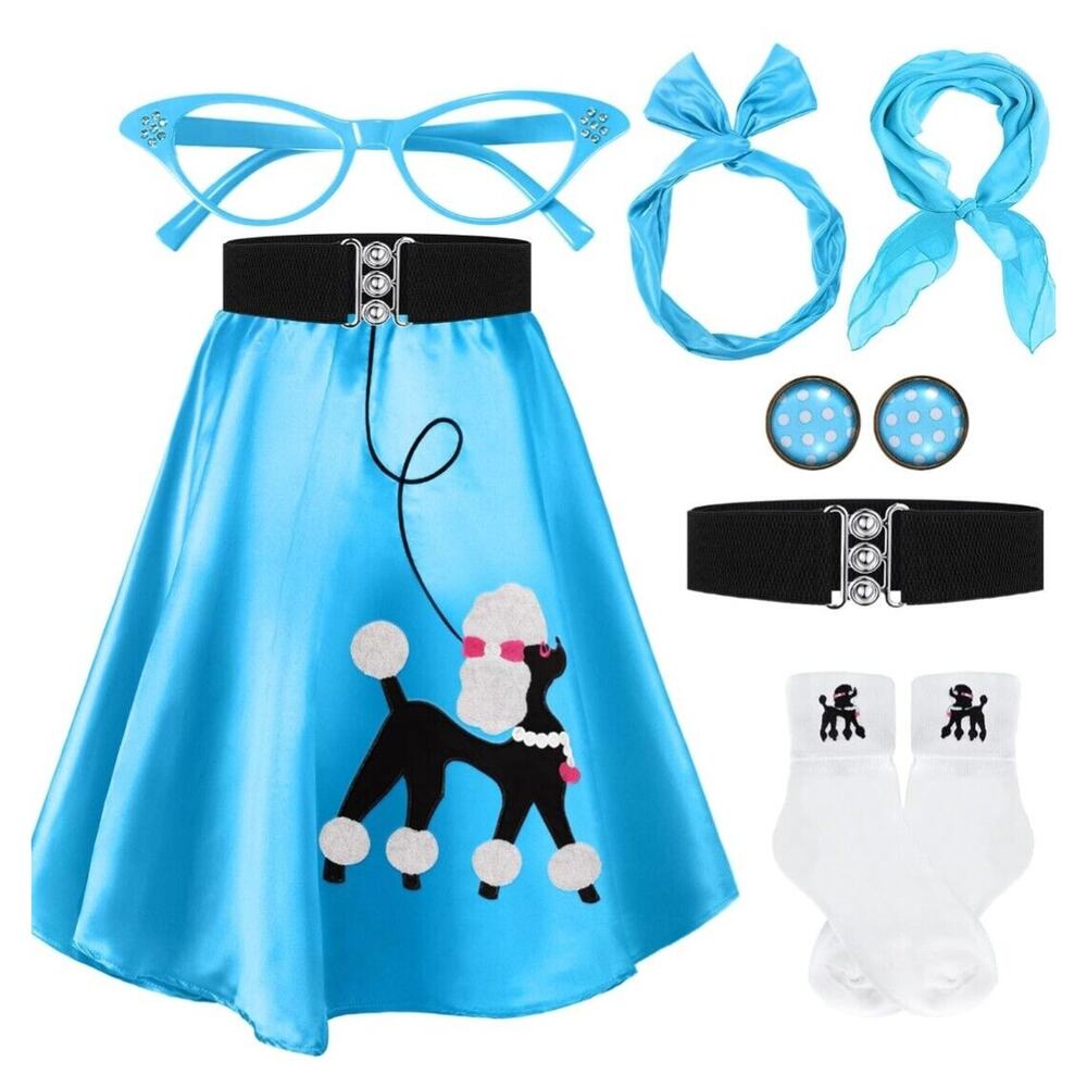 50s Women's 4 pc Poodle Skirt Outfit Halloween or Grease Dance Costume Set, Sz L